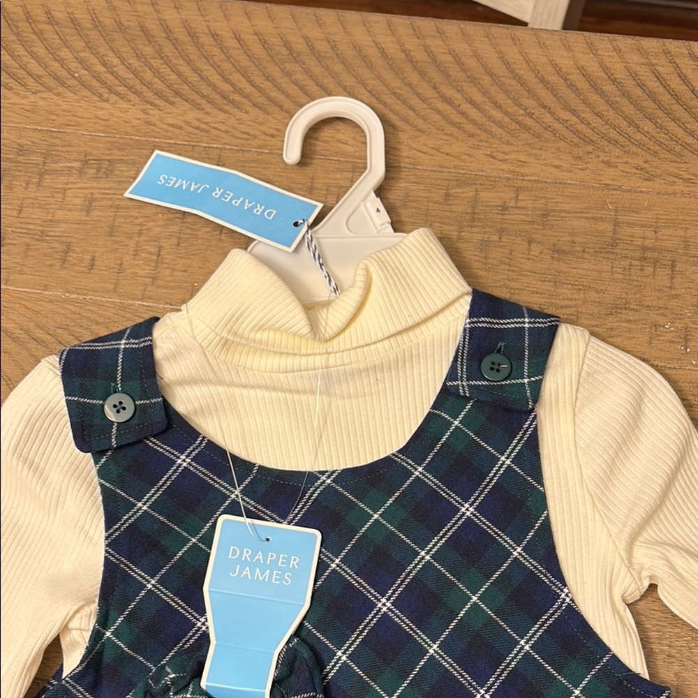 Plaid Jumper Dress with Cream Top - Picture 4 of 5